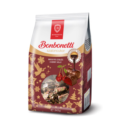 Bonbonetti Étcsokoládéval (min. 20%) mártott meggyes zselés szaloncukor