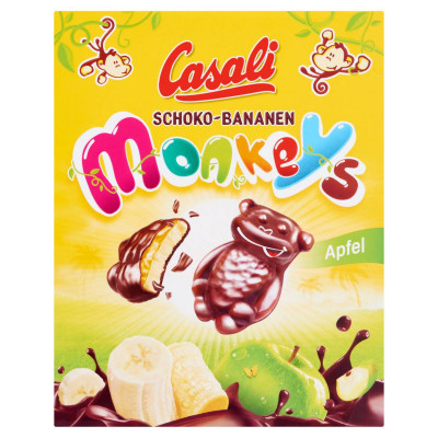 Casali Monkeys csokoládéba mártott habosított banánkrém gyümölcszselével