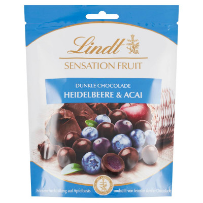 Lindt Sensation Fruit Heidelbeere & Acai gyümölcsdarabokkal töltött keserű csokoládébonbon