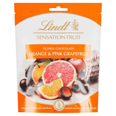 Lindt Sensation Fruit Orange&Pink Grapefruit gyümölcsdarabokkal töltött keserű csokoládébonbon