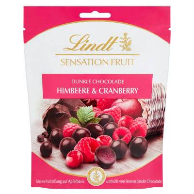 Lindt Sensation Fruit Raspberry & Cranberry gyümölcsdarabokkal töltött keserű csokoládébonbon