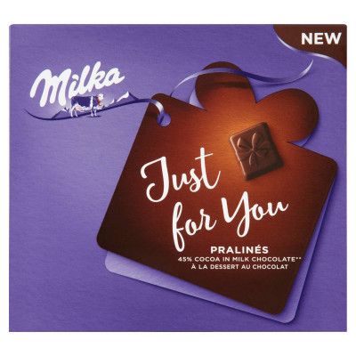 Milka Just for You magas kakaótartalmú tejcsokoládé praliné kakaós krémtöltelékkel