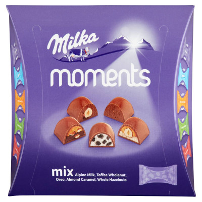 Milka Moments alpesi tej felhasználásával készült tejcsokoládé válogatás