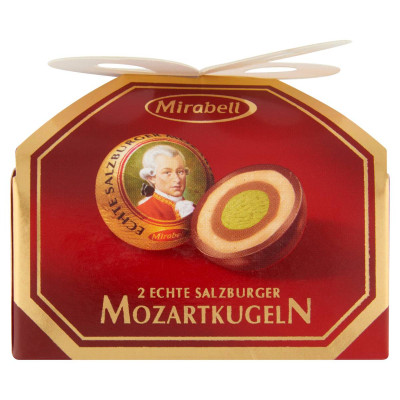 Mirabell Mozartkugeln étcsokoládé világos- és sötét mogyoróskrém és marcipán töltelékkel 2 db | Rubik kocka