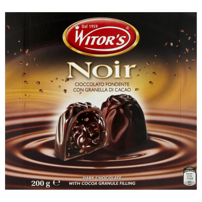 Witor's Noir étcsokoládé praliné kakaós krémmel és karamellizált kakaóbabtörettel töltve